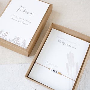 Ankündigung Schwangerschaft | Geschenkkarte in einer Box mit Makramee Armband | personalisiert | Baby | Du wirst Oma Uroma Tante Cousine