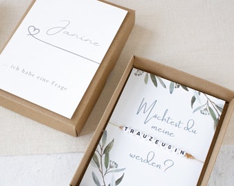 Trauzeugin fragen | Geschenkbox | Geschenkkarte mit Makramee Armband | personalisiert | Hochzeit | Möchtest du meine Trauzeugin werden