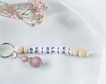 Porte-clés en bois et perles acryliques avec ange gardien personnalisé avec nom