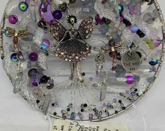 Silver wire Tree of Life (with Agate, Quartzite, Shell, Czech Crystals, Stone, Metal Charms, Cat’s Eye Beads and Glass Accents