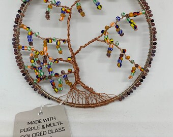 Copper Wire Tree of Life (Purple & Multi-colored Glass Beads)