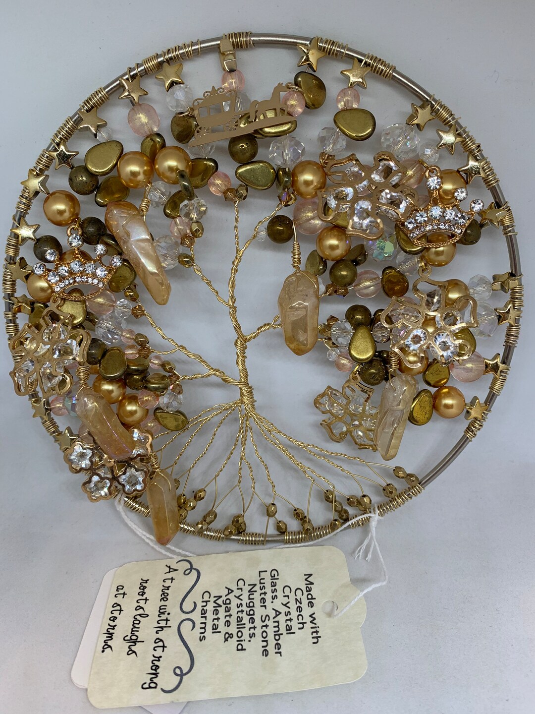 Gold Wire Tree of Life with Czech Crystals Amber Luster Etsy