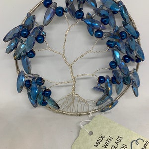 Silver Wire Tree of Life (blue glass beads)
