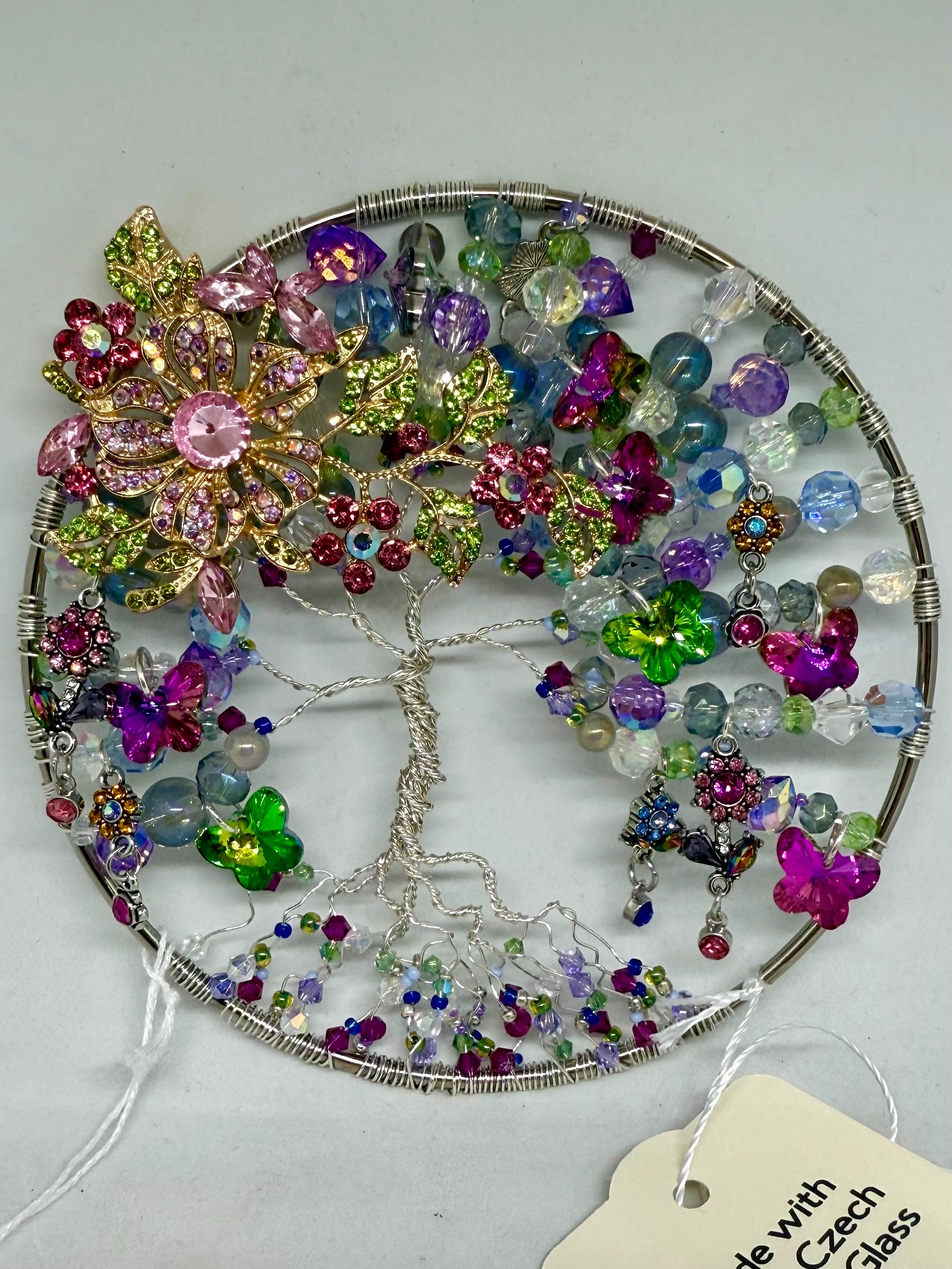 Silver Wire Tree of Life (Agate, Czech Crystals, Glass Beads & Metal Charms)