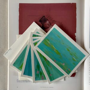 Peintures originales sur cartes de voeux vierges - oeuvre d'art impressionniste - lot de 6 cartes vierges, enveloppes - mini tableau, souvenirs, scrapbooking