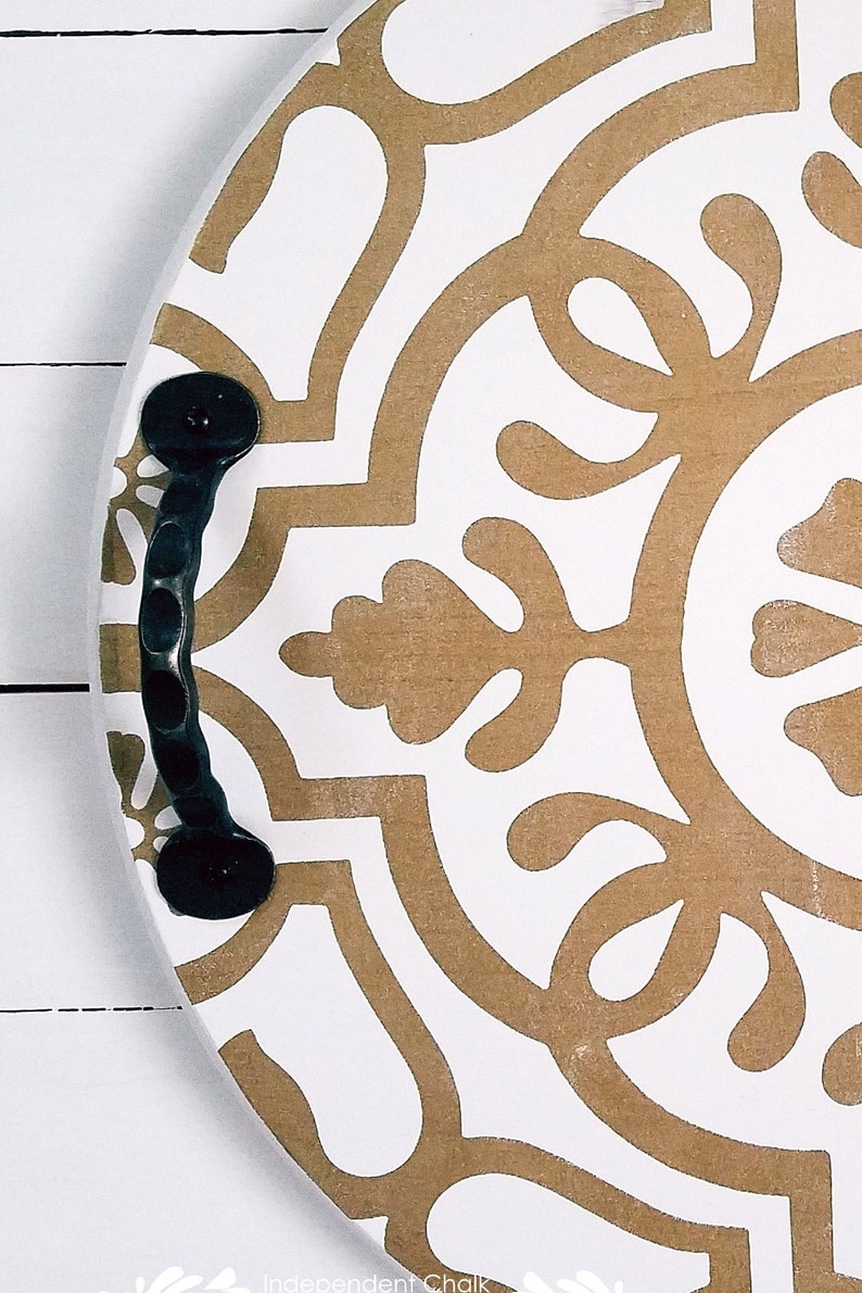 18 Gold and White Round Decorative Tray With Handles Etsy