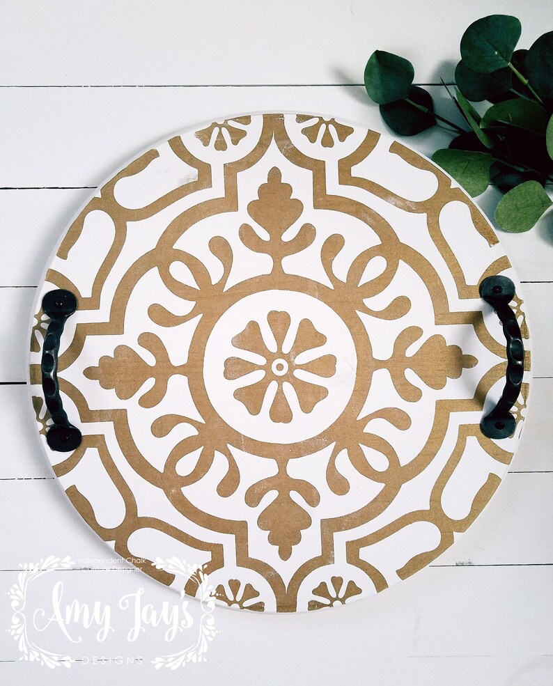 18 Gold and White Round Decorative Tray With Handles Etsy