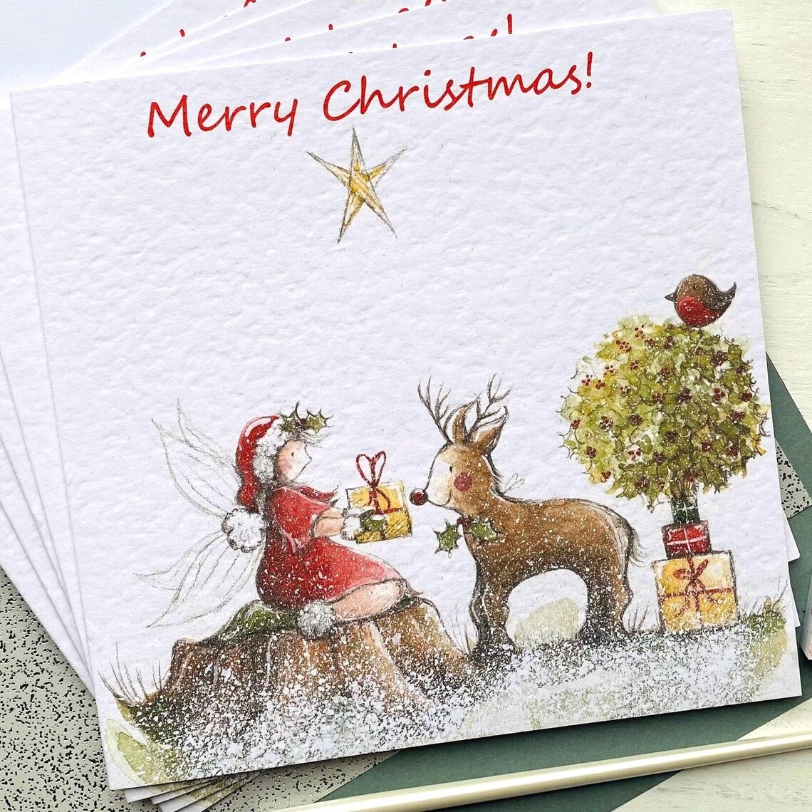 Christmas Fairy and Rudolph the Reindeer Merry Christmas Cards With ...