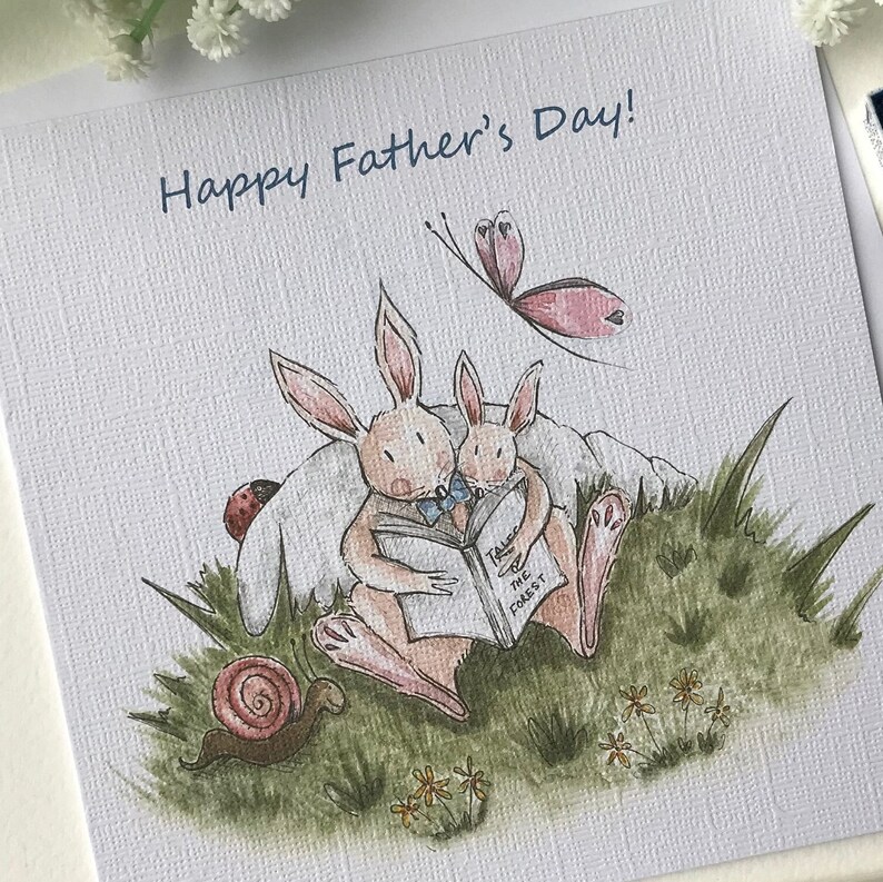 Bunny Father’s Day Card From an Original Watercolour Illustration, Card ...