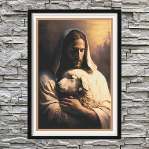 Jesus and a Lamb Full Coverage Cross Stitch Pattern PDF