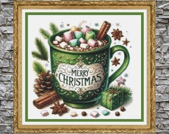 Merry Christmas Mug Cross Stitch Pattern PDF