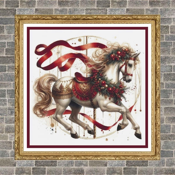 Christmas Carousel Horse Full Coverage Cross Stitch Pattern PDF