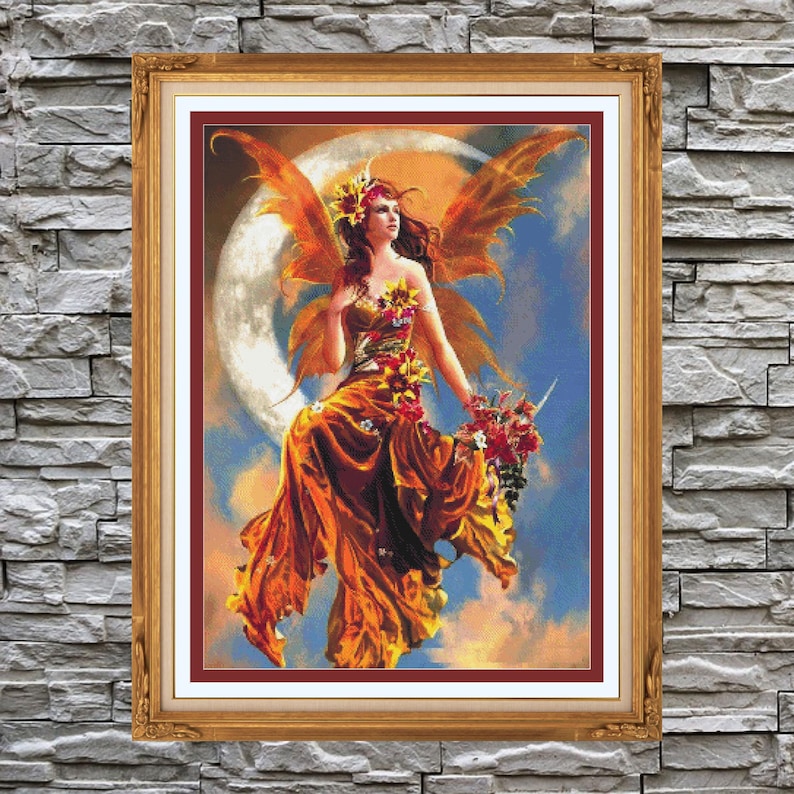 Autumn Moon Fairy Full Coverage Cross Stitch Pattern PDF - Etsy