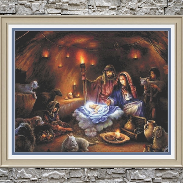 Nativity in the Stable Full Coverage Cross Stitch Pattern PDF