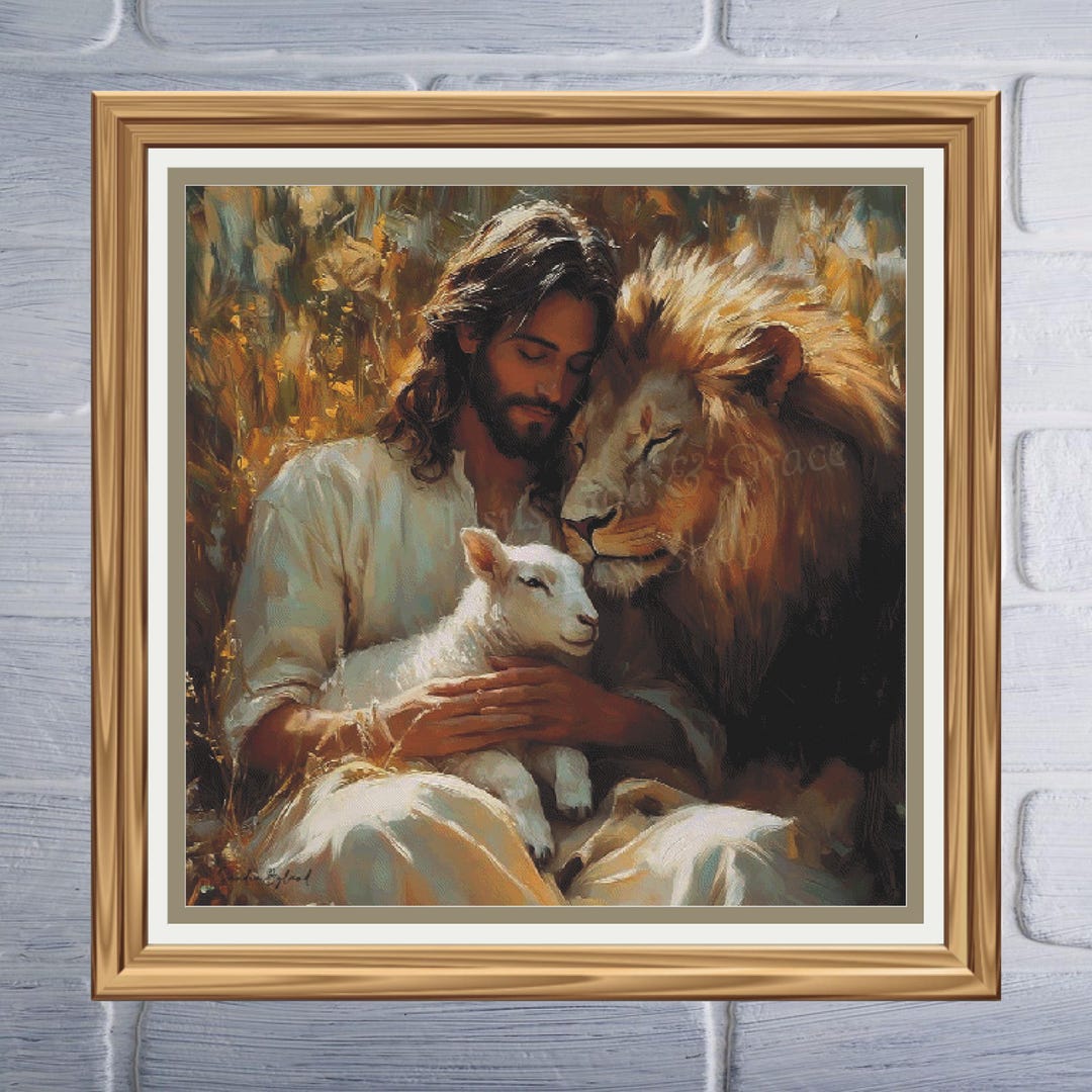 Jesus, Lamb, and Lion Full Coverage Cross Stitch Pattern (PDF) - Etsy