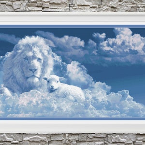 Lion and the Lamb in the Clouds Full Coverage Cross Stitch Pattern PDF