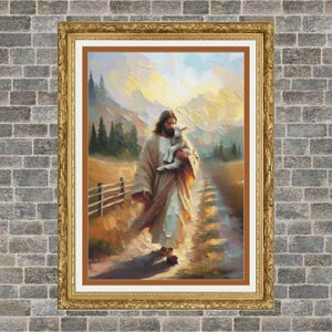 Jesus Holding the Lamb Full Coverage Cross Stitch Pattern PDF