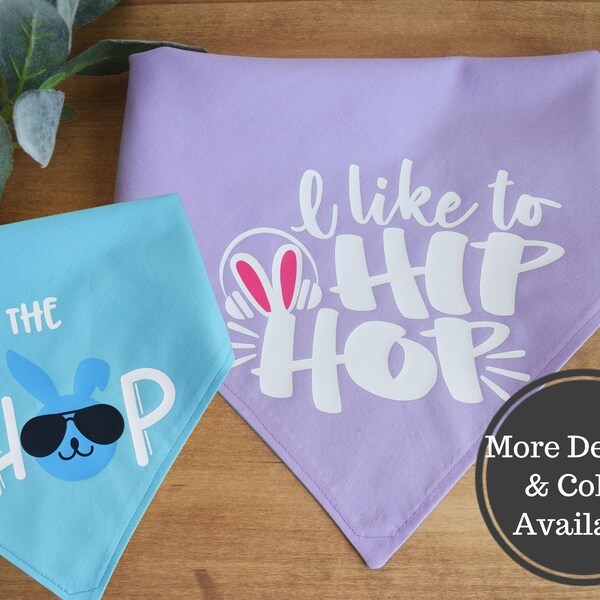 Hip Hop Easter dog bandana, Hip Hop Funny reversible tie and snap dog bandana available in pastel colors, Easter dog gift