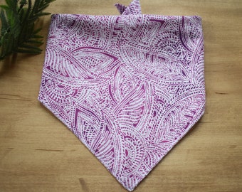 Purple and white paisley winter dog bandana, flannel tie and snap dog bandana, winter pet accessories or gift ideas!