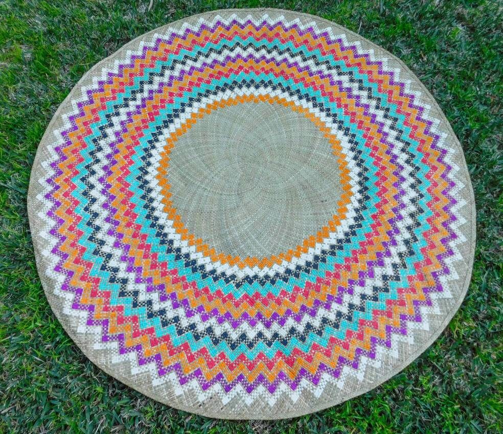 Native handwoven round banig mat for yoga meditation Etsy