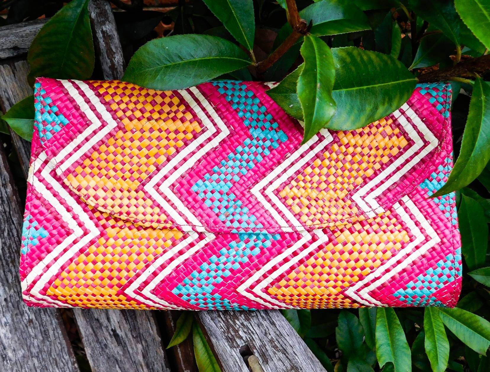 Handwoven bright pop colorful clutch Easy to carry zigzag Etsy