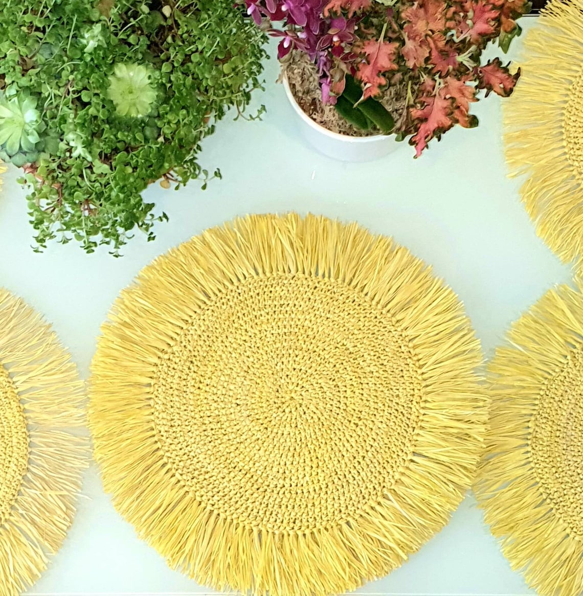 Yellow Raffia Placemats Handwoven Organic Round Raffia Etsy