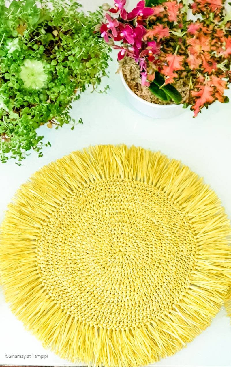 Yellow raffia placemats handwoven organic round raffia Etsy