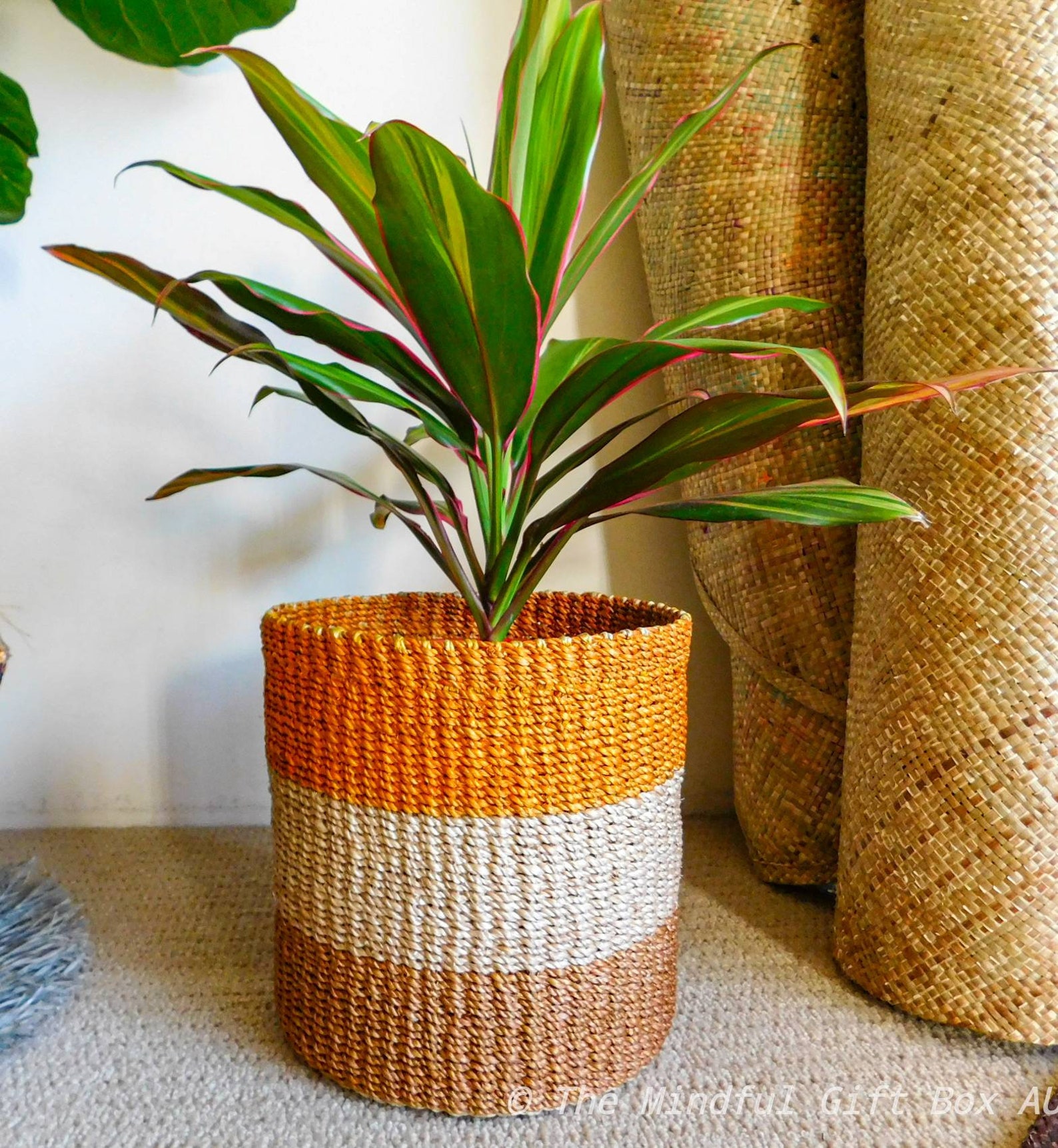 Set of 4 Organic Handwoven Baskets Abaca Planter Set Etsy