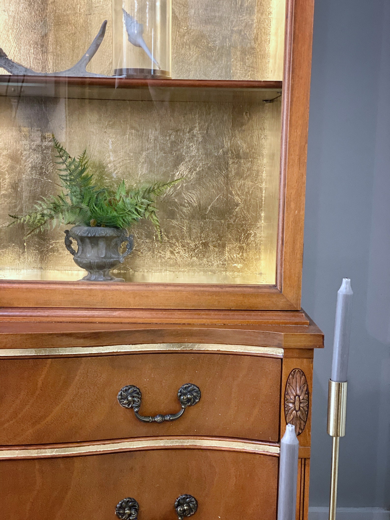 Vintage Hutch with Glass Doors and Hand Applied Etsy