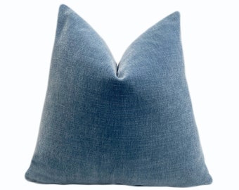 Coastal Blue Solid Velvet Pillow Cover,  Blue Velvet Toss Pillow Cover, 20&quot;x20&quot;, 22&quot;x22&quot;, Shams, Lumbar Pillows