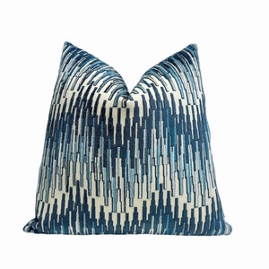 Blue Multi Zigzag Velvet Throw Pillow Cover |  Blue Velvet Decorative Throw Pillow Cover |  20x20&quot;, 22&quot;x22&quot; | Lumbar | Shams | Couch pillow