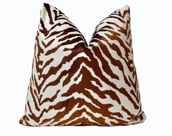 Ginger Bronze Zebra Velvet Pillow Cover | Brown Animal Print Cushion Cover