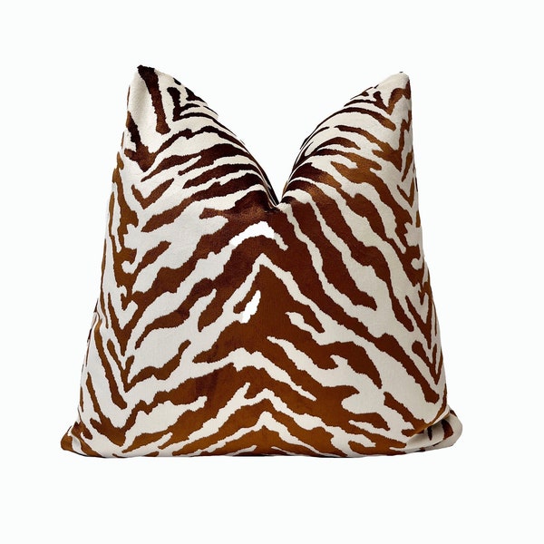 Ginger Bronze Zebra Animal Print Throw Pillow Cover | Brown Cream Zebra Print Decorative Pillow Cover | 18x18 | 20x20 | 22x22 | Lumbar