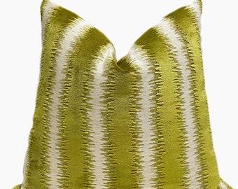 Chartreuse Stripe Velvet Throw Pillow Cover | Bright Green Custom Pillow Case