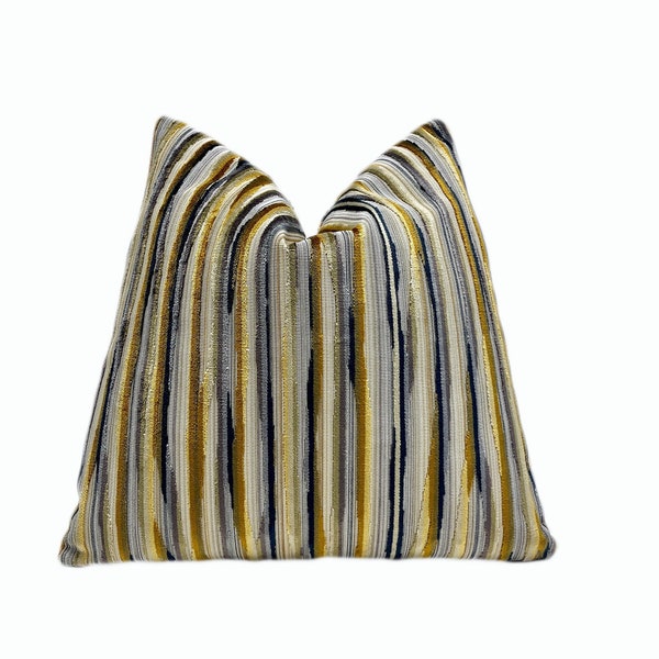 Gold Navy Alternative Stripe Velvet Throw Pillow Cover | Gold Cream Decorative Throw Pillow Cover | 20x20 | 22x22 | 24x24 | Lumbar Pillow