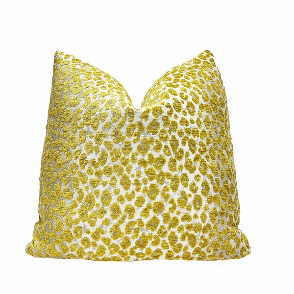 Lemon Citrine Leopard Velvet Throw Pillow Cover | Yellow Pillow Cover | 18x18 | 20x20 | 22x22 | Decorative Pillowcase | Lumbar Pillow