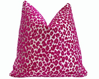 Magenta Pink Leopard Print Velvet Throw Pillow Cover | Hot Pink Pillow Cover | 20x20 | 22x22 | Pink Decorative Pillowcase | Lumbar Pillow