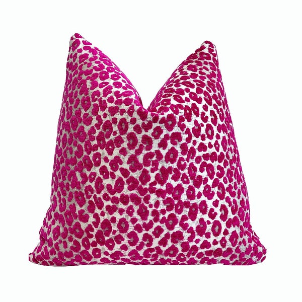 Magenta Pink Leopard Print Velvet Throw Pillow Cover | Hot Pink Pillow Cover | 20x20 | 22x22 | Pink Decorative Pillowcase | Lumbar Pillow