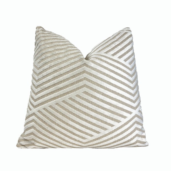 Jasmine Alternative Stripe Velvet Throw Pillow Cover | Cream Decorative Pillowcase | 18x18 | 20x20 | 22x22 | Sofa Pillow | Lumbar