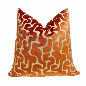 Orange Maze Velvet Throw Pillow Cover |  Orange Abstract Designer Pillow Cover | Custom Sizes