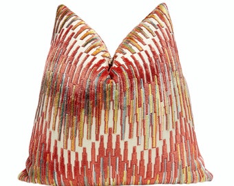 Terracotta Multi Zigzag Velvet Throw Pillow Cover | Burnt Orange  Pillow Cover | 18x18" | 20x20"| 22"x22" | Lumbar | Shams | Sofa Pillow