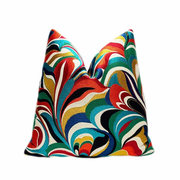 Bright Multicolor Embroidered Throw Pillow Cover | Multicolor Designer Pillow Cover | 18x18| 20x20 | Lumbar Pillow