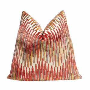 Terracotta Zigzag Velvet Throw Pillow Cover | Burnt Orange Multicolor Cushion Cover