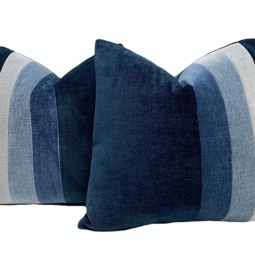 Modern Navy and Blue Throw Pillow Cover Modern Blue Velvet Etsy
