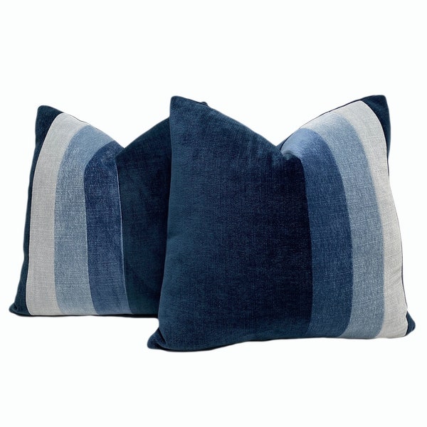 Modern Navy and Blue Throw Pillow Cover |  Modern  Blue Velvet Throw Pillow Cover | 20x20" | 22x22" | 16x24" | Couch Pillow | Lumbar Pillow