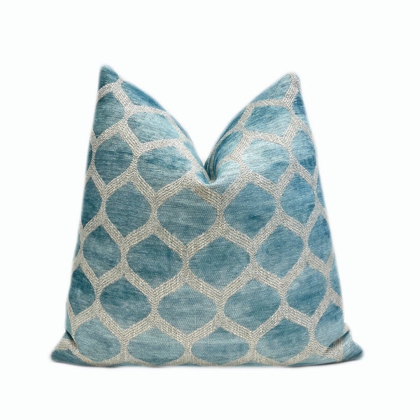 Aqua Cream Trellis Throw Pillow Cover | Sea Foam Cream Multi Decorative Pillow Cover | 18x18| 20x20 | 22x22 |  Shams | Couch Pillow