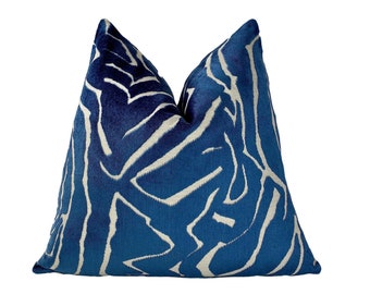 Blue Abstract Velvet Throw Pillow Cover |  Blue Decorative Cushion Cover |  Custom Sizes