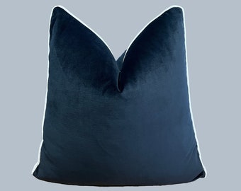 Black Velvet with Cream Trim Throw Pillow Cover | Black Velvet Pillowcase | Decorative Pillow Cover | 20x20" | 22x22" | Lumbar | Sham