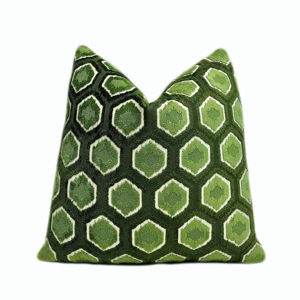 Green Hexagon Velvet Throw Pillow Cover | Green Geometric Decorative Pillow Cover | 20x20" |  22"x22" | Lumbar | Shams |Chair Pillow