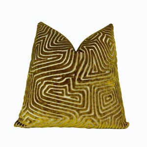 Gold Maze Velvet Throw Pillow Cover |  Gold Decorative Pillow Cover | 20x20" | 22x22" | 14x20" Lumbar | Couch Pillow | Shams | Luxe